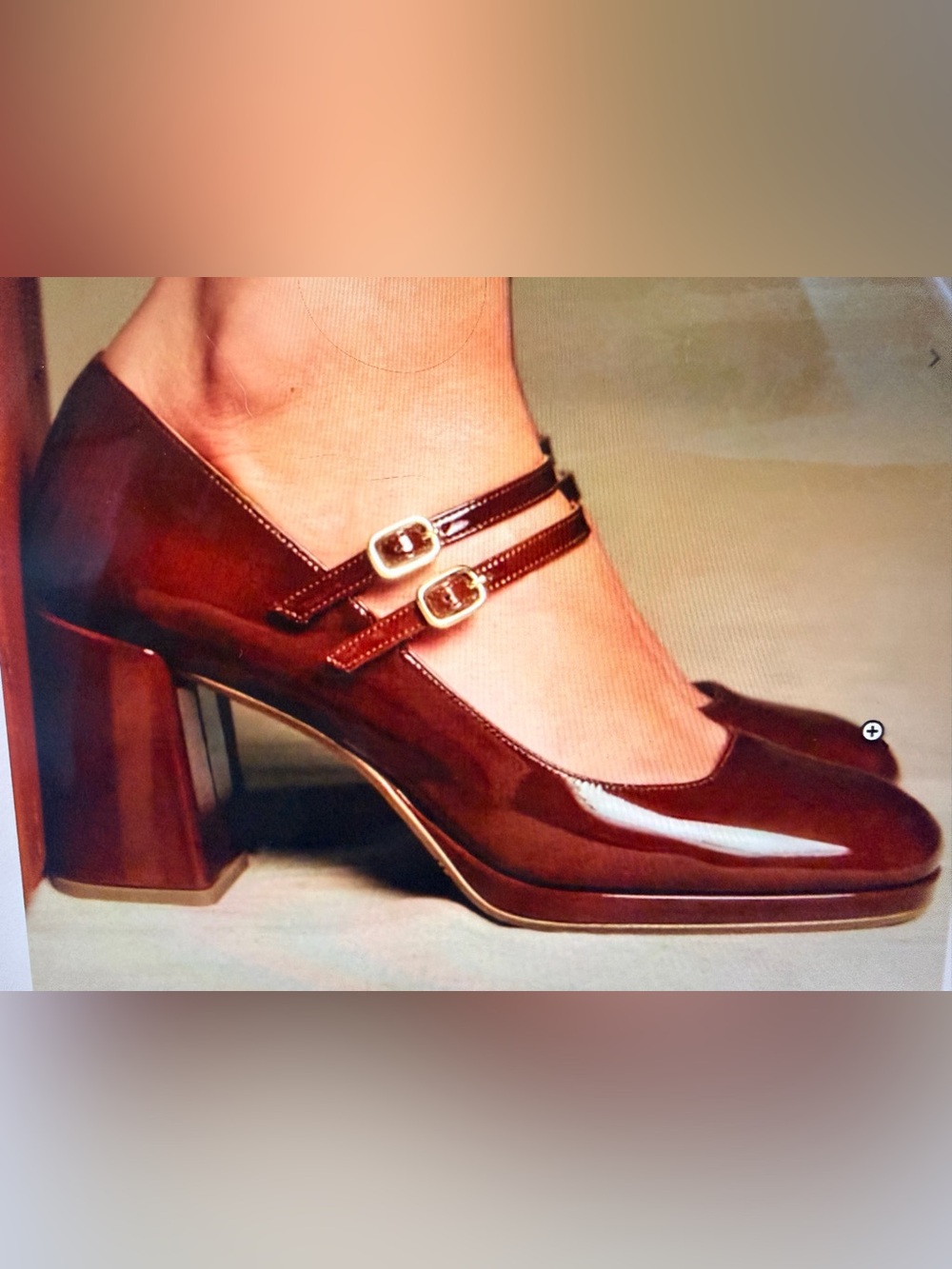 Sezane Brown Patent Double-Strap Mary Jane Heels